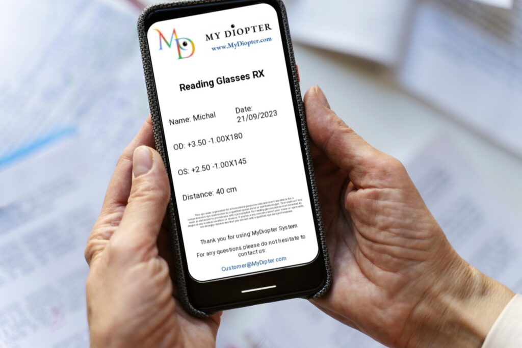 Smartphone near-vision reading glasses test screen